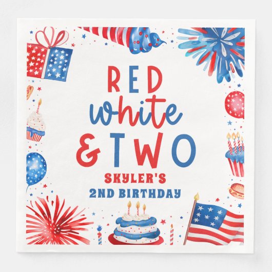 Rood Wit & Twee 4 juli 2 Verjaardagsfeest Servet (Voorkant)
