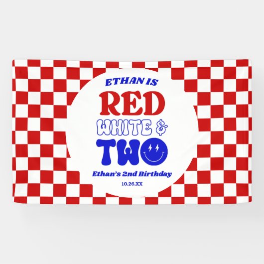 Rood Wit & Twee 4 juli 2 Verjaardagsfeest Spandoek (Horizontaal)