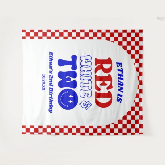 Rood Wit & Twee 4 juli 2 Verjaardagsfeest Wandkleed (Voorkant (horizontaal))