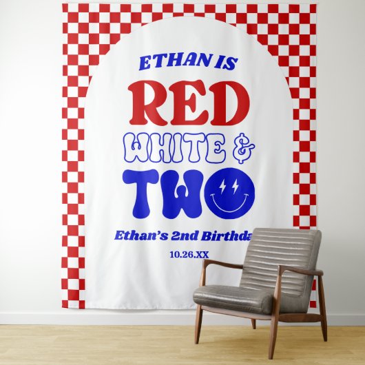 Rood Wit & Twee 4 juli 2 Verjaardagsfeest Wandkleed (In situ)