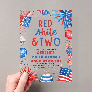 Rood, Wit & Twee 4 juli 2e verjaardagsfeestje Acryl Uitnodigingen
