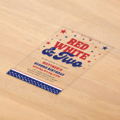 Rood, Wit & Twee 4 juli 2e verjaardagsfeestje Acryl Uitnodigingen (Laagn)