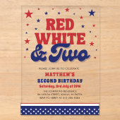 Rood, Wit & Twee 4 juli 2e verjaardagsfeestje Acryl Uitnodigingen (Voorkant)