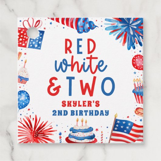 Rood, Wit & Twee 4 juli 2e verjaardagsfeestje Bedankjes Labels (Voorkant)