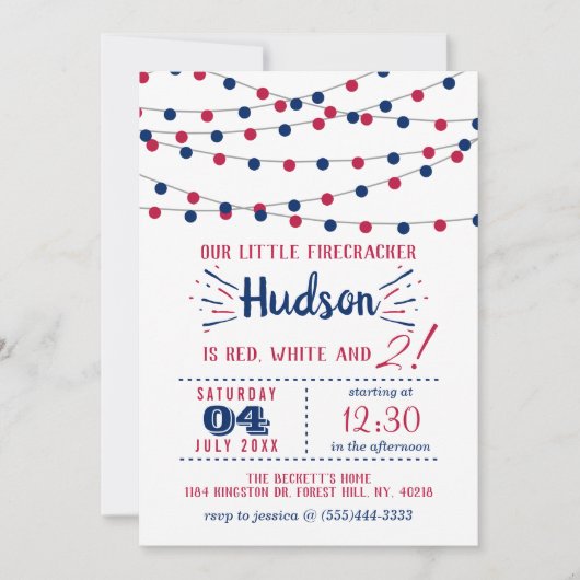 Rood, Wit & Twee! 4 juli 2e verjaardagsfeestje Kaart (Voorkant)