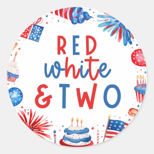 Rood, Wit & Twee 4 juli 2e verjaardagsfeestje Ronde Sticker (Voorkant)