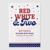 Rood, Wit & Twee 4 juli 2e verjaardagsfeestje Vellum Uitnodigingen (Voorkant)