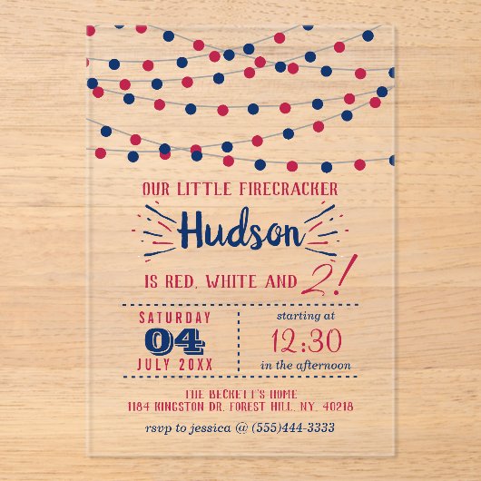 Rood, Wit & Twee! 4 juli 2e verluisterdag feestje Acryl Uitnodigingen (Voorkant)