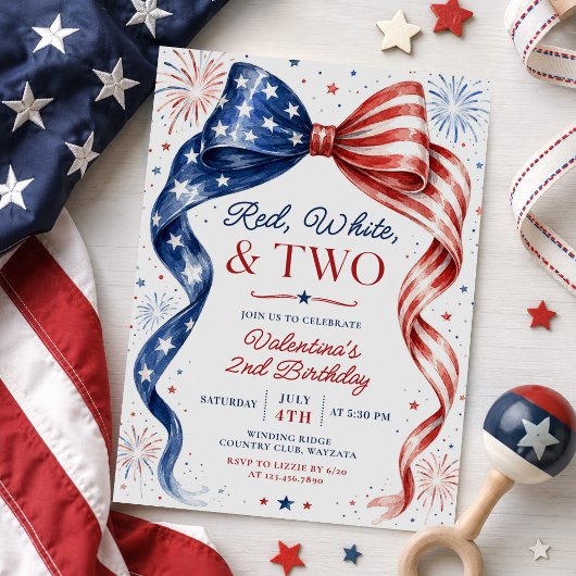 Rood Wit & Twee 4 juli Meisje 2e Verjaardag Kaart