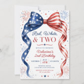 Rood Wit & Twee 4 juli Meisje 2e Verjaardag Kaart (Voorkant)