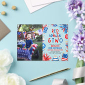 Rood, Wit & Twee 4th Juli 2nd Foto Verjaardagsfees Acryl Uitnodigingen (Insitu (Huwelijk))