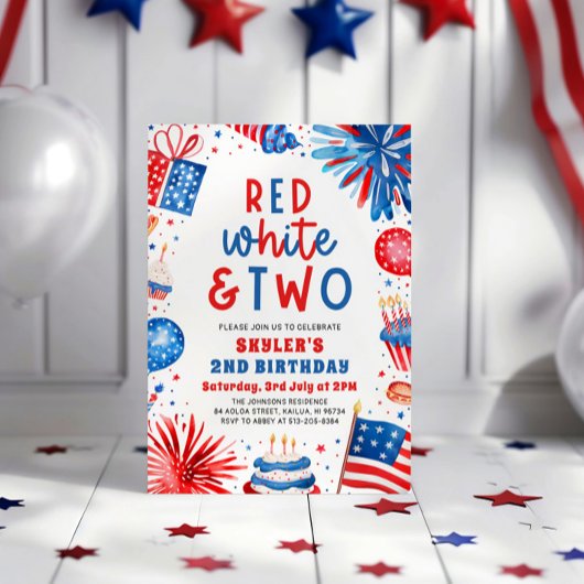 Rood, Wit & Twee 4th Juli 2nd Foto Verjaardagsfees Kaart