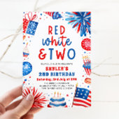 Rood, Wit & Twee 4th Juli 2nd Foto Verjaardagsfees Kaart
