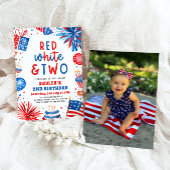 Rood, Wit & Twee 4th Juli 2nd Foto Verjaardagsfees Kaart