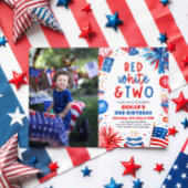 Rood, Wit & Twee 4th Juli 2nd Foto Verjaardagsfees Kaart