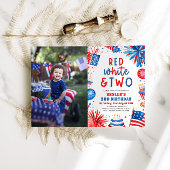 Rood, Wit & Twee 4th Juli 2nd Foto Verjaardagsfees Kaart