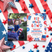 Rood, Wit & Twee 4th Juli 2nd Foto Verjaardagsfees Kaart