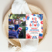 Rood, Wit & Twee 4th Juli 2nd Foto Verjaardagsfees Kaart