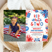 Rood, Wit & Twee 4th Juli 2nd Foto Verjaardagsfees Kaart