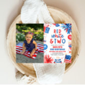 Rood, Wit & Twee 4th Juli 2nd Foto Verjaardagsfees Kaart