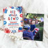 Rood, Wit & Twee 4th Juli 2nd Foto Verjaardagsfees Kaart