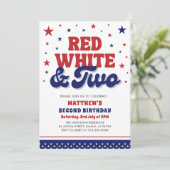Rood, Wit & Twee 4th Juli 2nd Verjaardagsfeest Kaart (Staand voorkant)