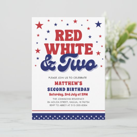 Rood, Wit & Twee 4th Juli 2nd Verjaardagsfeest Kaart (Staand voorkant)