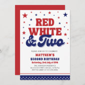 Rood, Wit & Twee 4th Juli 2nd Verjaardagsfeest Kaart (Voorkant / Achterkant)