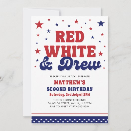 Rood, Wit & Twee 4th Juli 2nd Verjaardagsfeest Kaart (Voorkant)