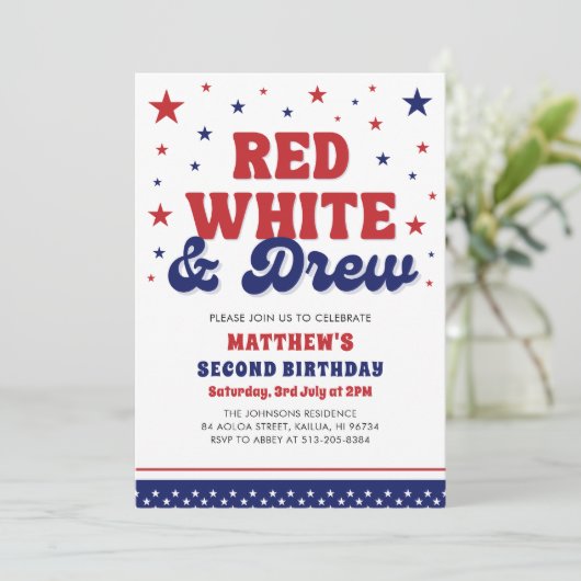 Rood, Wit & Twee 4th Juli 2nd Verjaardagsfeest Kaart (Staand voorkant)