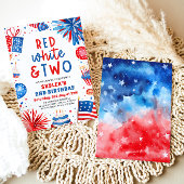Rood, Wit & Twee 4th Juli 2nd Verjaardagsfeest Kaart