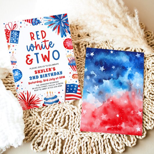 Rood, Wit & Twee 4th Juli 2nd Verjaardagsfeest Kaart