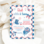 Rood, Wit & Twee 4th Juli 2nd Verjaardagsfeest Kaart