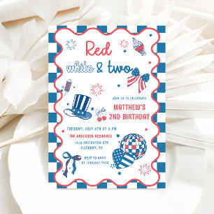 Rood, Wit & Twee 4th Juli 2nd Verjaardagsfeest Kaart