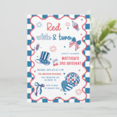 Rood, Wit & Twee 4th Juli 2nd Verjaardagsfeest Kaart (Staand voorkant)