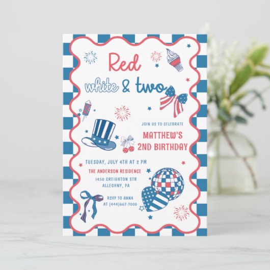 Rood, Wit & Twee 4th Juli 2nd Verjaardagsfeest Kaart (Staand voorkant)
