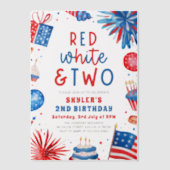 Rood, Wit & Twee 4th Juli 2nd Verjaardagsfeest Vellum Uitnodigingen (Voorkant)