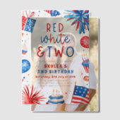 Rood, Wit & Twee 4th Juli 2nd Verjaardagsfeest Vellum Uitnodigingen (Offset (Koppel))