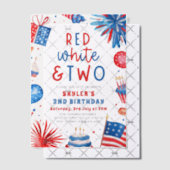 Rood, Wit & Twee 4th Juli 2nd Verjaardagsfeest Vellum Uitnodigingen (Offset (Uitnodiging))