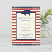 Rood, Wit & U 4e juli barbecue Bday Uitnodiging (Staand voorkant)