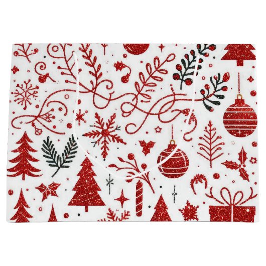 Rood Wit Vakantie Gift Bag Groot Cadeauzakje (Voorkant)