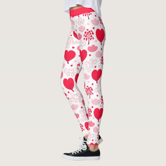Rood & wit Valentijns boomvorm hartenpatroon Leggings (Links)