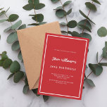 Rood wit verjaardag kaart<br><div class="desc">Een moderne,  elegante en uitnodigende. Een rode achtergrond versierd met een wit lijst. Personaliseer en voeg een naam en details toe. Witte tekst.</div>