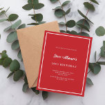 Rood wit verjaardagsuitnodiging<br><div class="desc">Een moderne,  elegante en uitnodigende. Een rode achtergrond versierd met een wit lijst. Personaliseer en voeg een naam en details toe. Witte tekst. 1 vel = 1 uitnodiging bedrukt rand tot rand.</div>