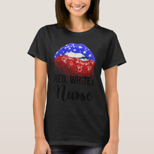 Rood Wit Verpleegster Schattig Amerikaans Lips Ver T-shirt