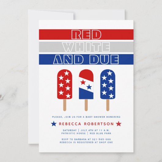 Rood Wit Verschuldigd 4 juli ijs pop baby shower Kaart (Voorkant)