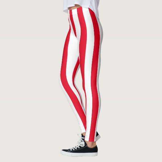 Rood & Wit Verticale Strepen Halloween Kostuum Leggings (Links)