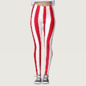 Rood & Wit Verticale Strepen Halloween Kostuum Leggings (Voorkant)