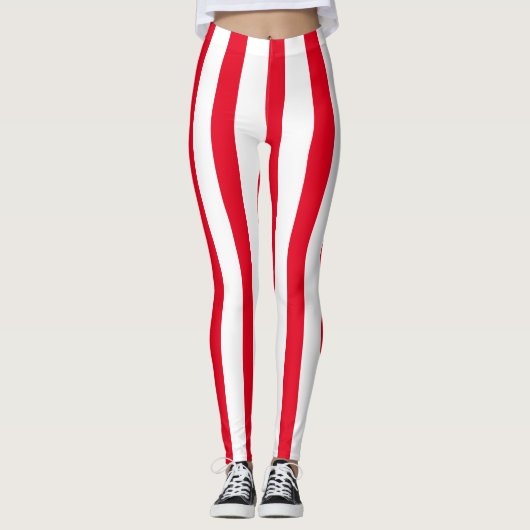 Rood & Wit Verticale Strepen Halloween Kostuum Leggings (Voorkant)