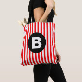 Rood Wit Verticale Strepen Zwart Monogram Tote Bag (Dichtbij)